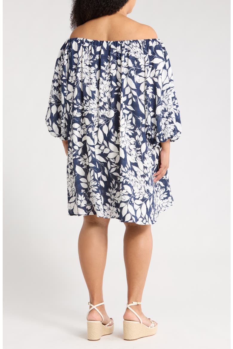 Floral Off the Shoulder Babydoll Dress, Alternate, color, NAVY/ WHITE