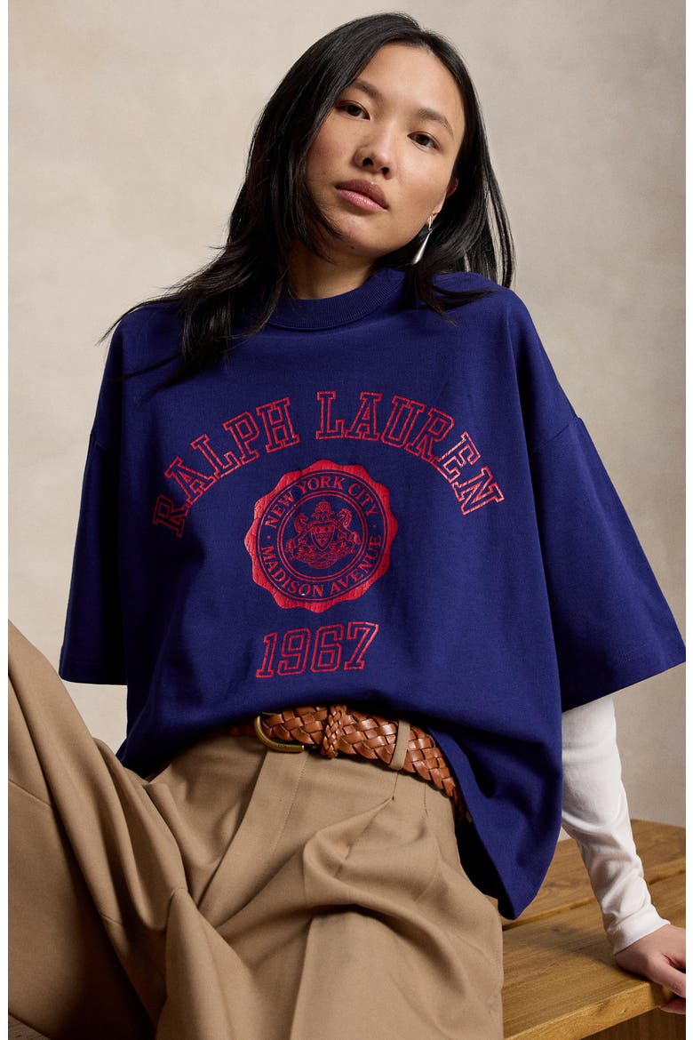 Oversize Cotton Graphic T-Shirt, Alternate, color, FALL ROYAL