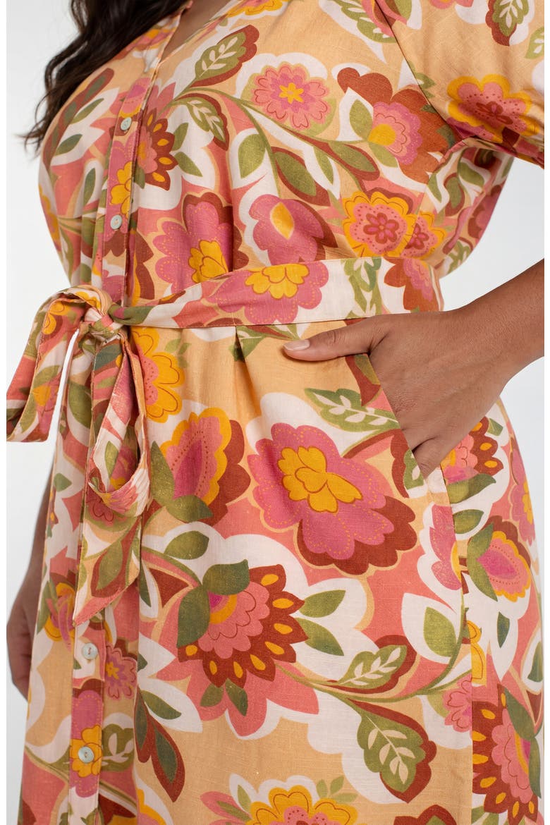 Floral Print Tie Waist Dress, Alternate, color, TAN FLORAL MULTI