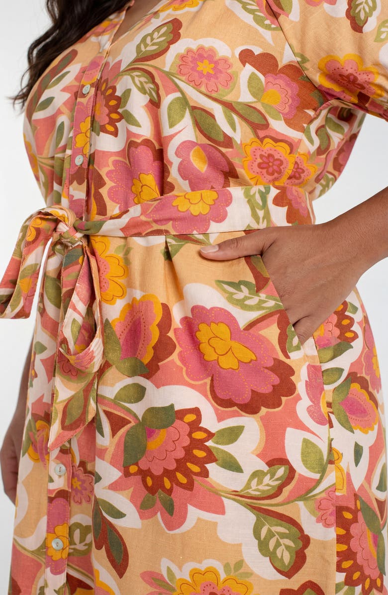 Liverpool Los Angeles Floral Print Tie Waist Dress, Alternate, color, Tan Floral Multi