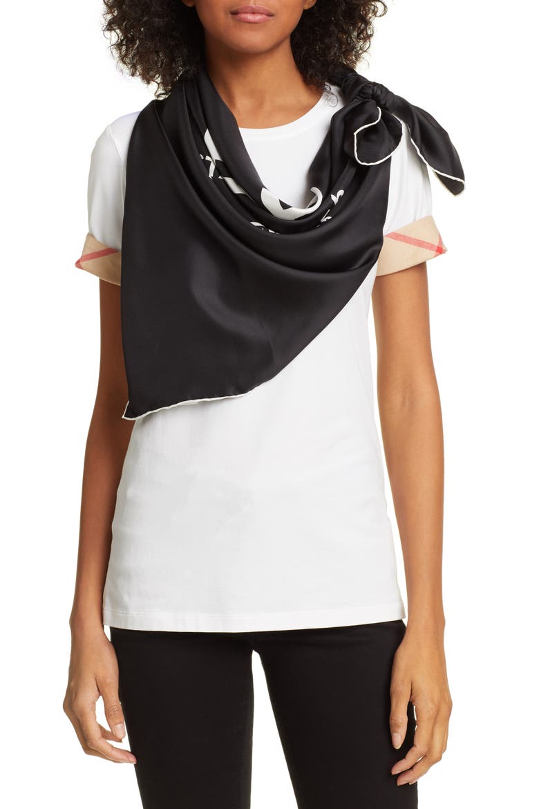 Horseferry Print Square Silk Scarf, Alternate, color, BLACK