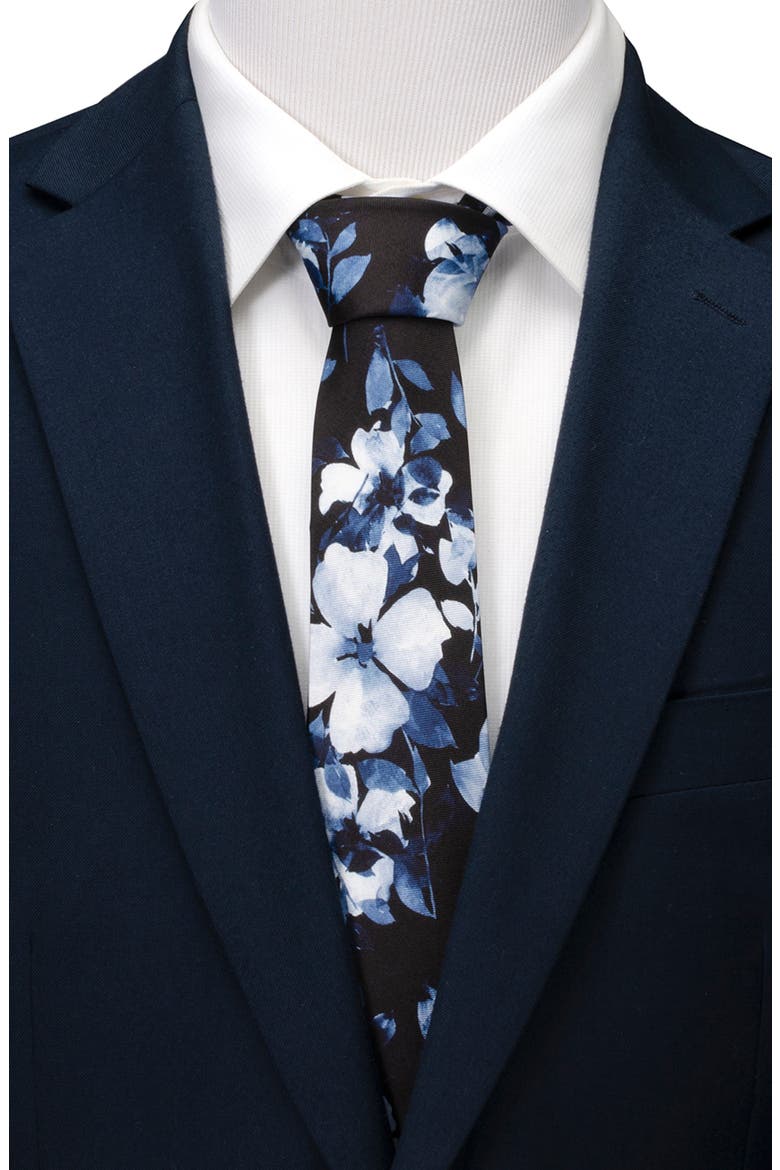Painted Floral Navy Silk Tie, Alternate, color, NAVY