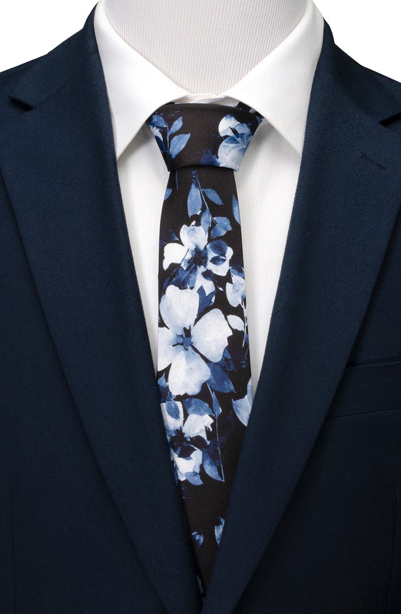 Cufflinks, Inc. Painted Floral Navy Silk Tie, Alternate, color, Navy