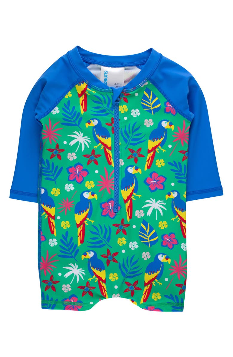 RuggedButts Boys Long Sleeve One Piece Rash Guard, Main, color, Parrot Palms