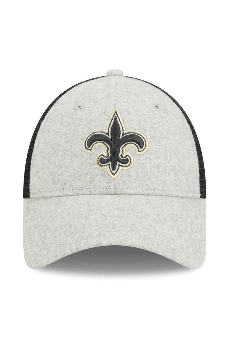 Men's New Era Heather Gray/Black New Orleans Saints Pop Trucker 9FORTY Adjustable Hat, Alternate, color, Heather Gray