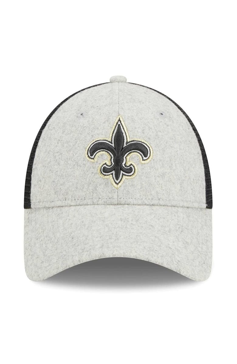 New Era Men's New Era Heather Gray/Black New Orleans Saints Pop Trucker 9FORTY Adjustable Hat, Alternate, color,