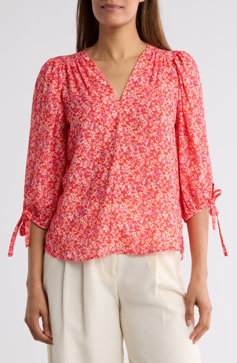 Ditsy Floral V-Neck Long Sleeve Top