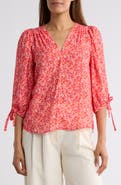 Renee C Ditsy Floral V-Neck Long Sleeve Top