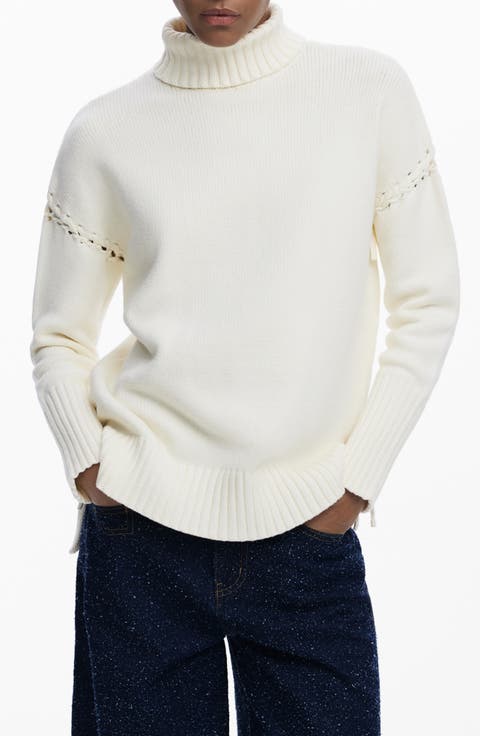 Laced Sleeve Turtleneck Sweater