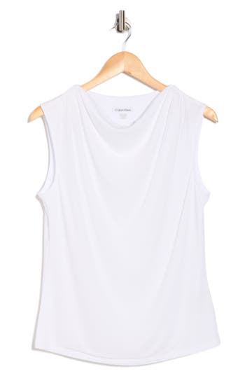 Calvin Klein Cowl Drape Neck Mesh Knit Top In White