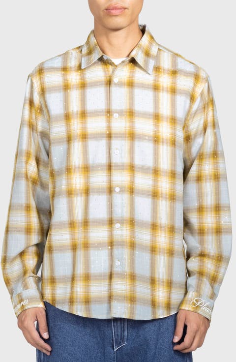 Dizzle Plaid Crystal Embellished Button-Up Shirt