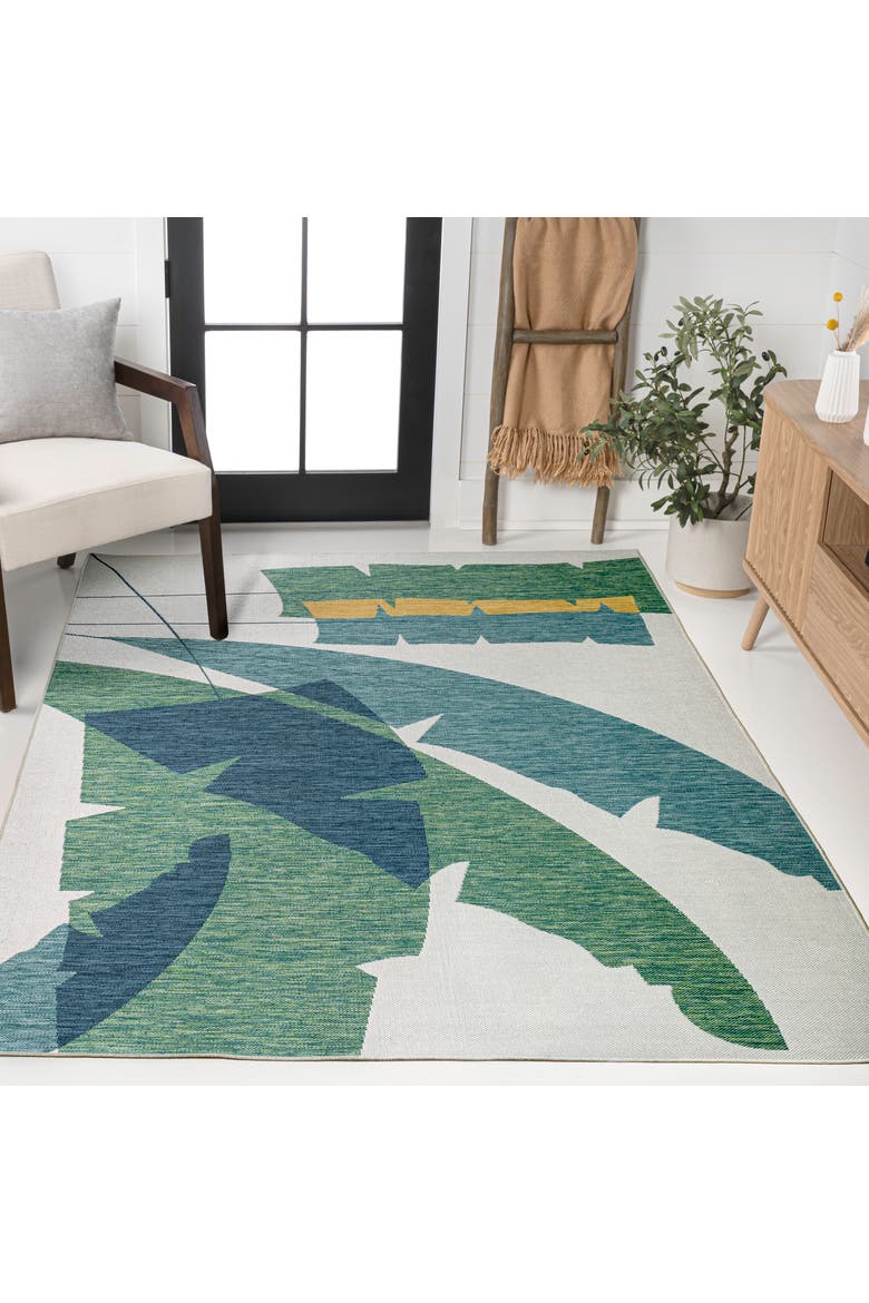 Shelby Coastal Vintage Abstract Palm Leaf Indoor/Outdoor Area Rug, Alternate, color, Green/Cream