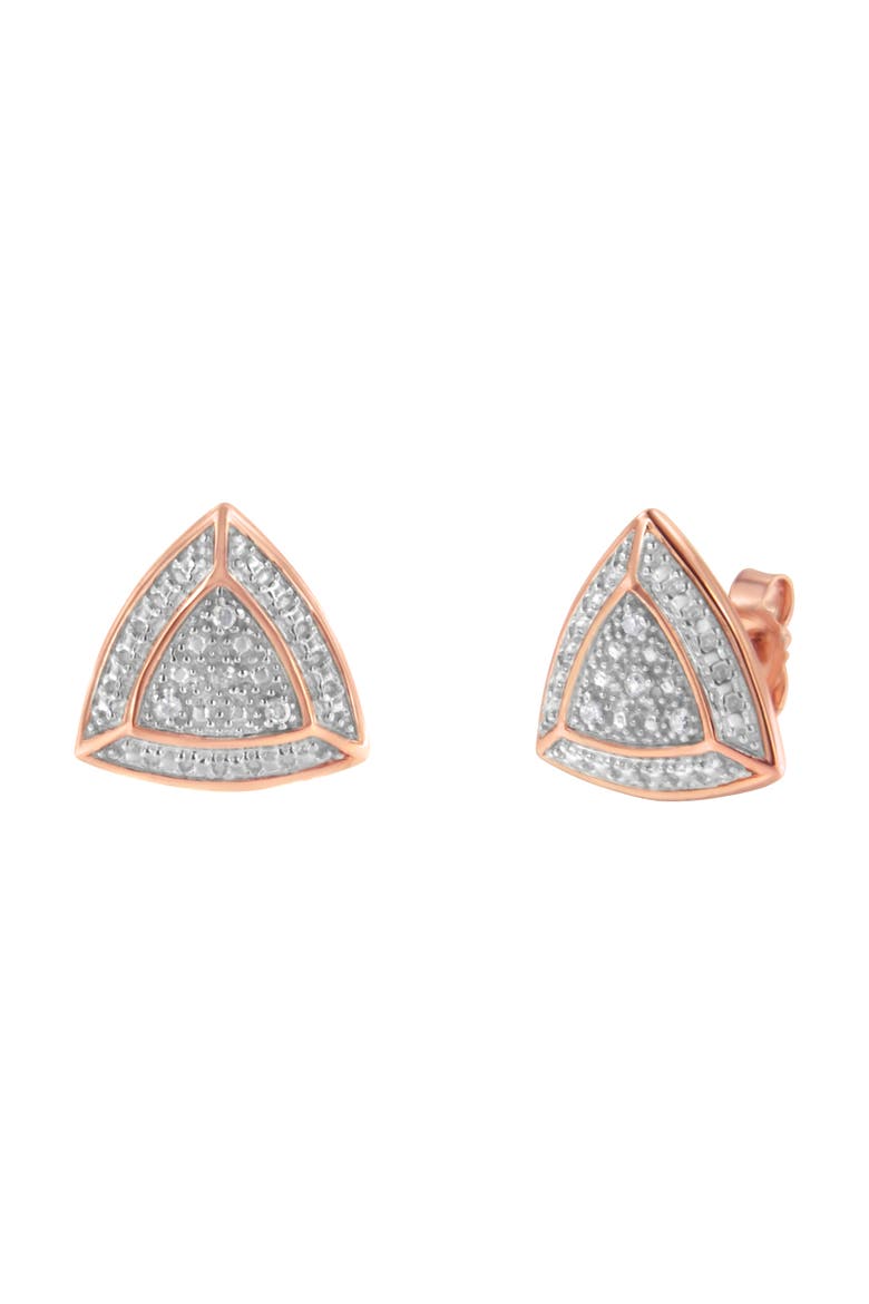 14K Rose Gold over Silver Diamond Accented Trillion Shaped Halo Stud Earrings, Alternate, color, Pink