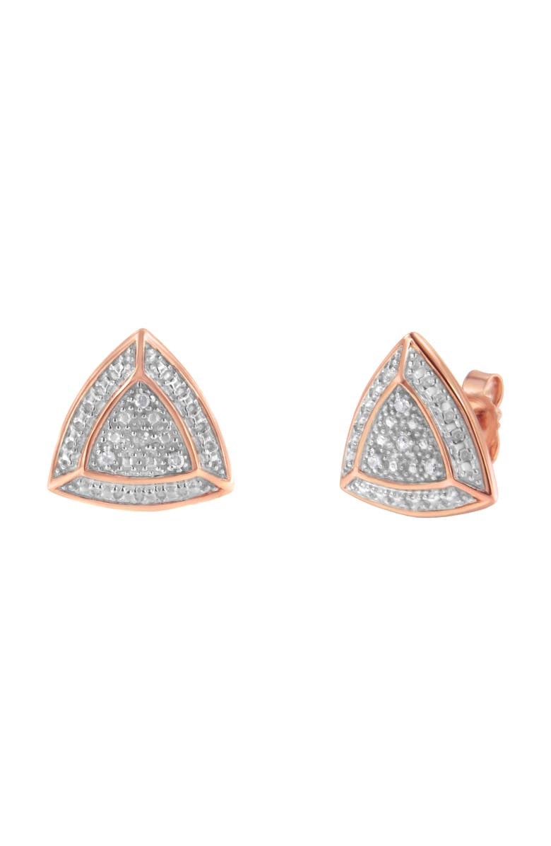 Haus of Brilliance 14K Rose Gold over Silver Diamond Accented Trillion Shaped Halo Stud Earrings, Alternate, color, Pink