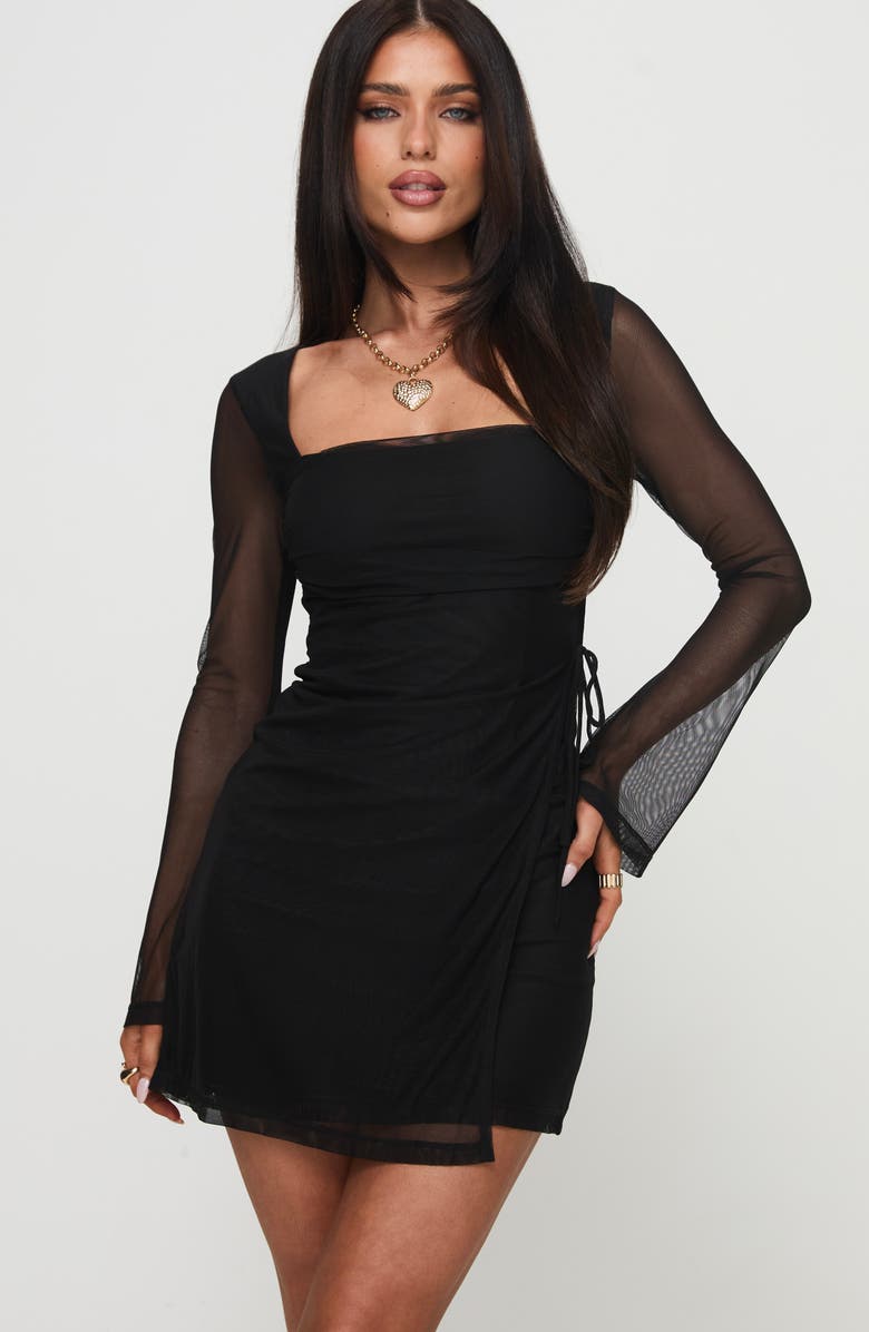 Princess Polly Martinez Mesh Long Sleeve Minidress, Alternate, color, Black