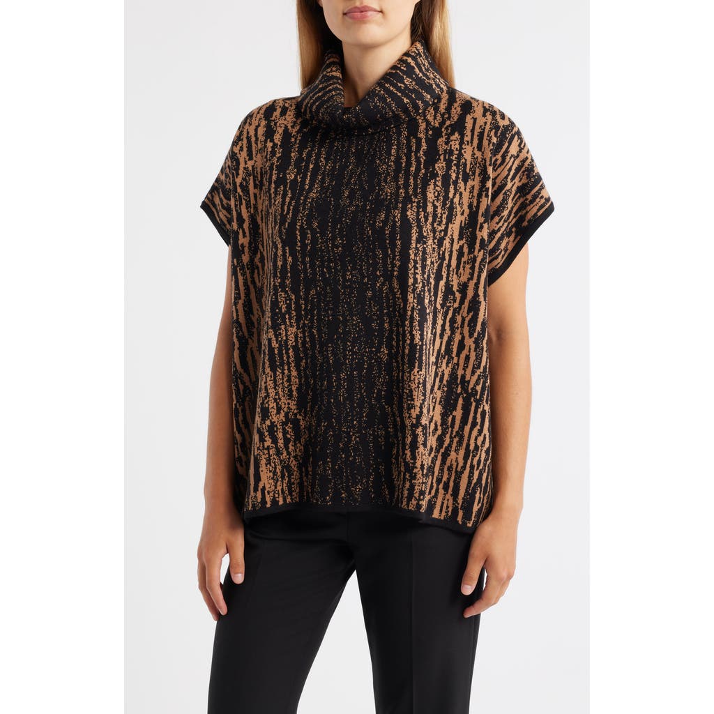 Anne Klein Animal Stripe Short Sleeve Tunic Sweater In Animal Print