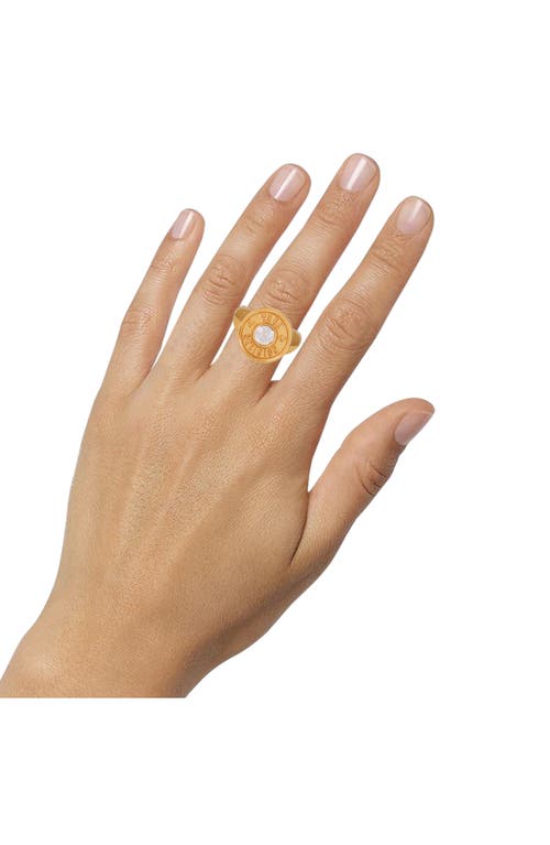 True Religion Crystal Button Logo Ring In Goldtone