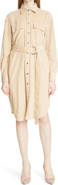 BOSS Desterig Belted Long Sleeve Corduroy Shirtdress