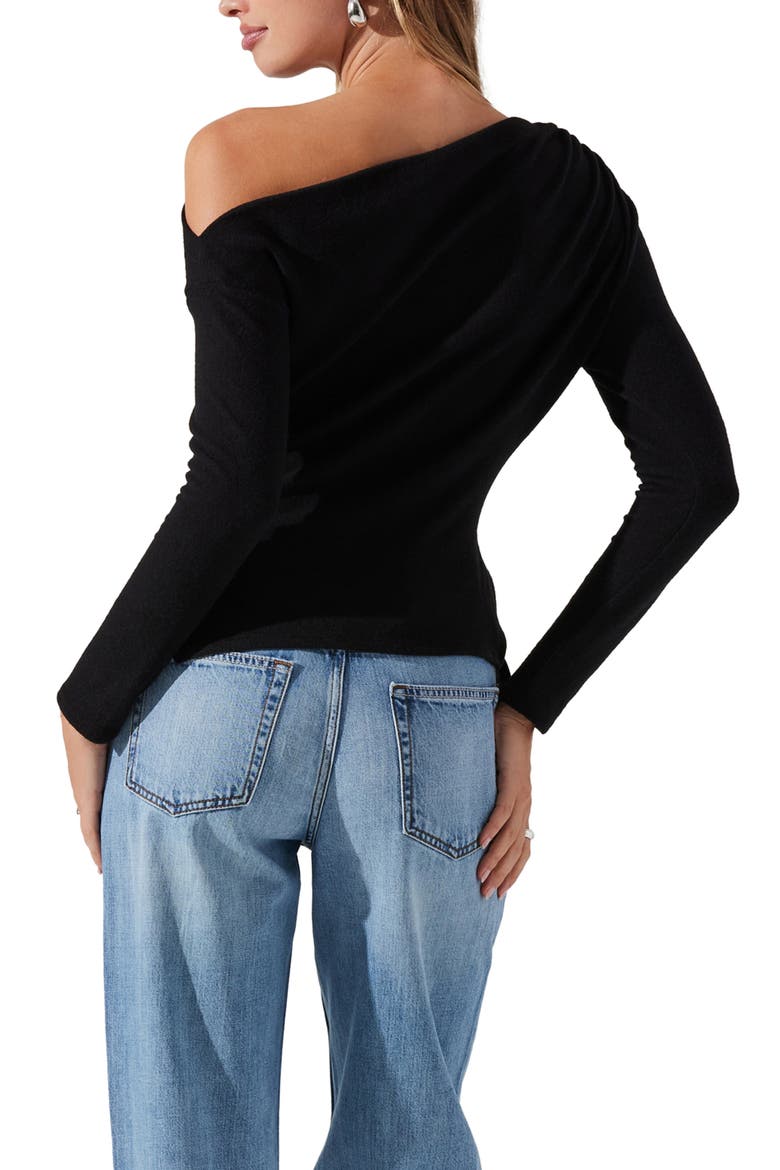 One-Shoulder Tie Hem Knit Top, Alternate, color, BLACK
