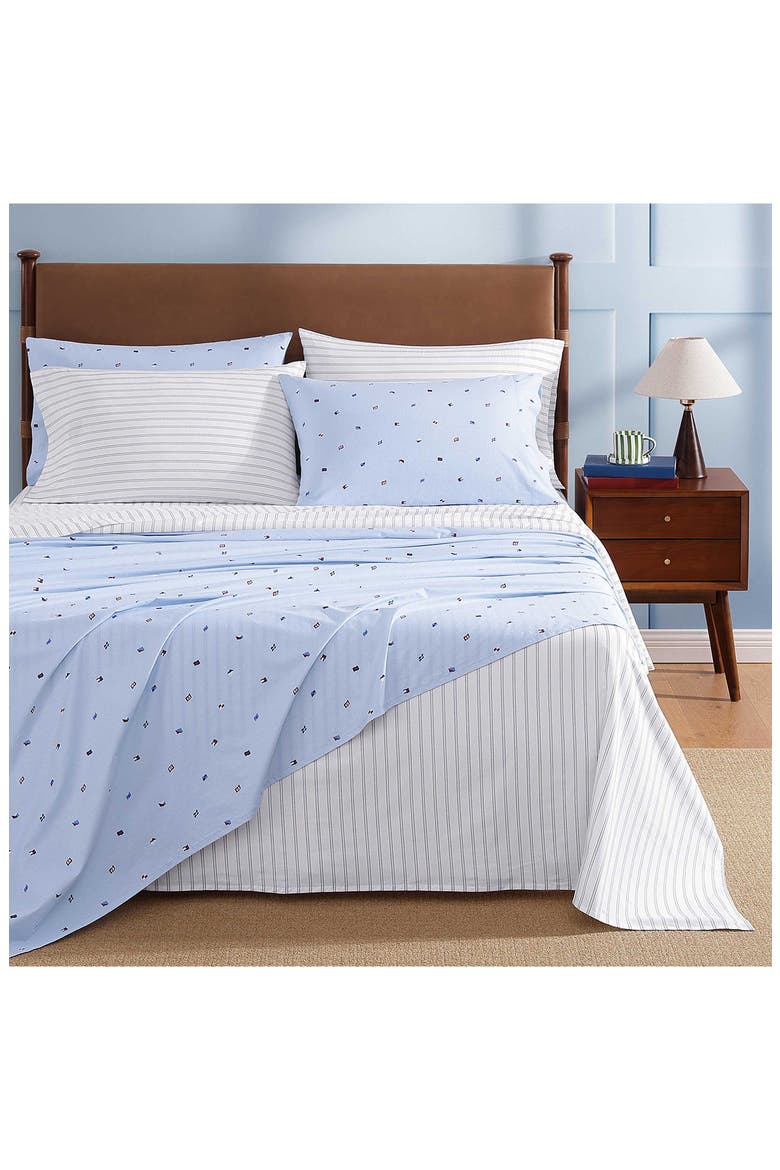 Joshua Tree Stripe Cotton Percale Sheet Set, Alternate, color, WHITE/ DARK BLUE/ RED