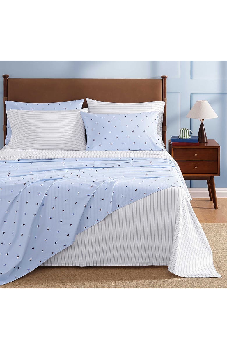 Tommy Hilfiger Joshua Tree Stripe Cotton Percale Sheet Set, Alternate, color, White/ Dark Blue/ Red
