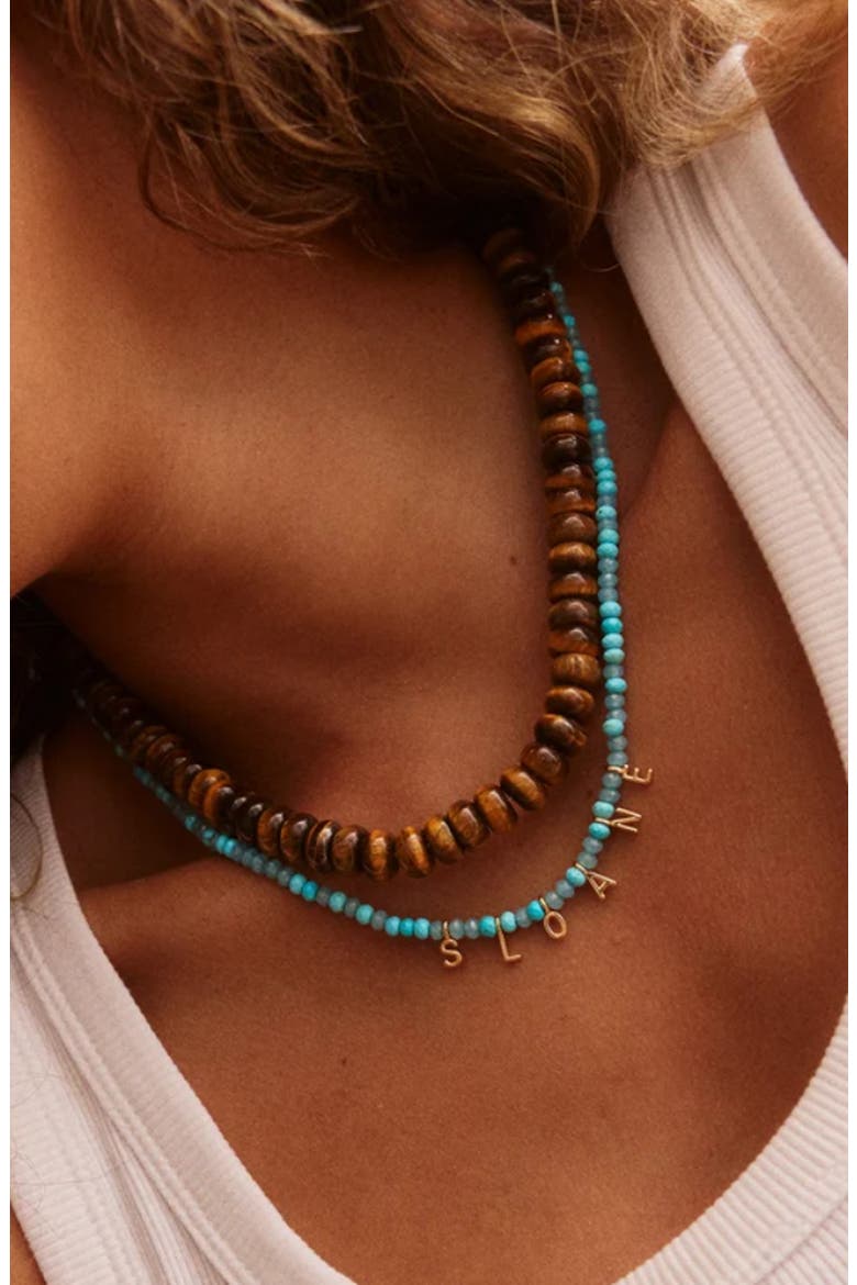 Joyce Semiprecious Stone Beaded Necklace, Alternate, color, BROWN