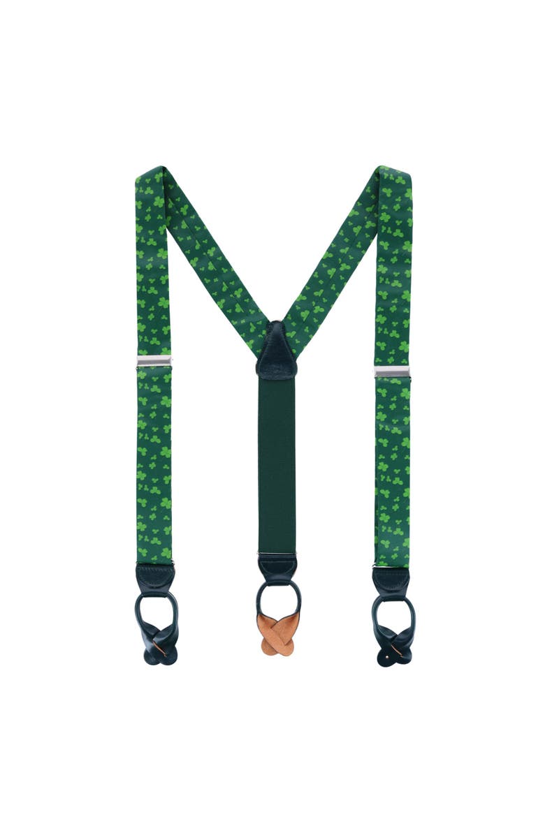 Trafalgar Green Shamrock Silk Button End Brace, Alternate, color, Green