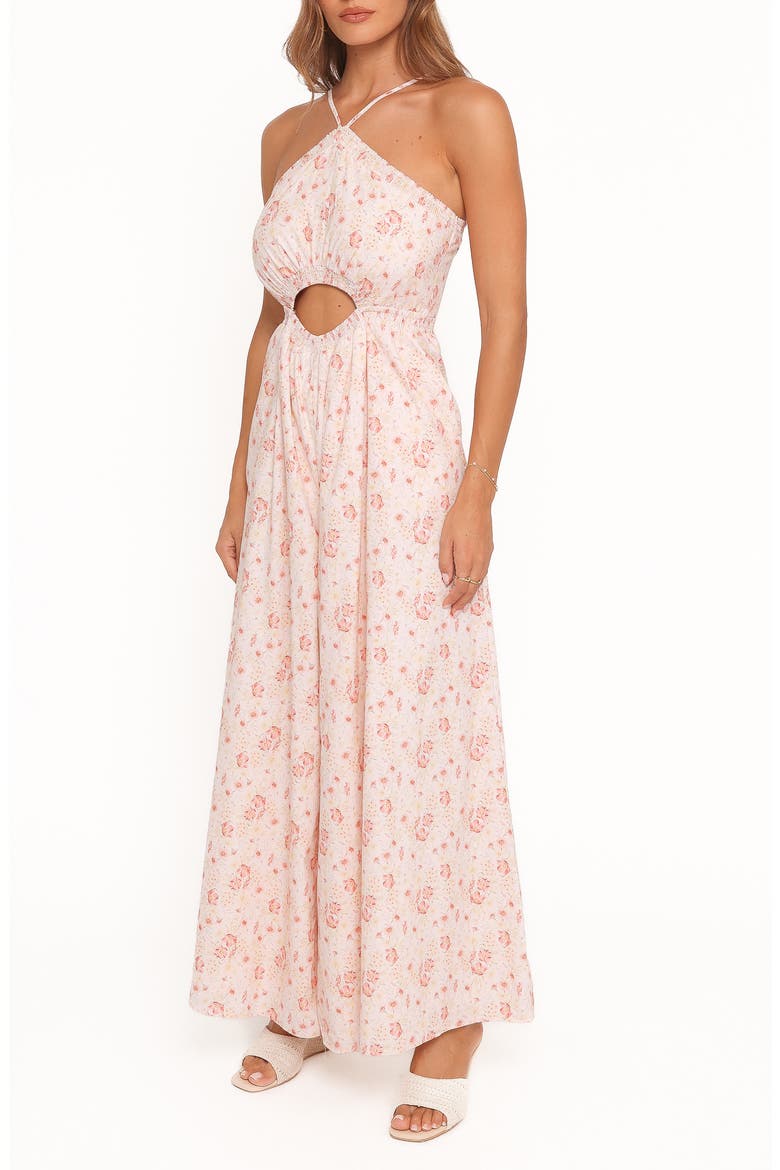 Madeira Floral Cutout Halter Neck Jumpsuit, Alternate, color, PEACH DITSY FLORAL
