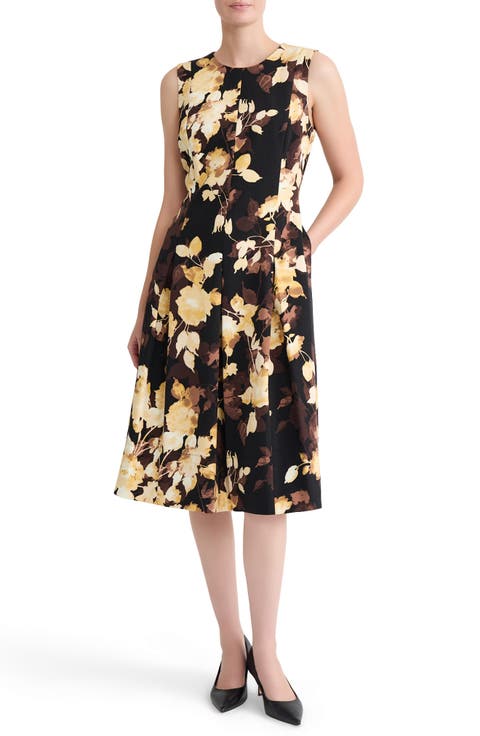 Princess Seam Box Pleat Midi Dress