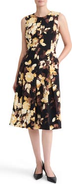 KASPER Princess Seam Box Pleat Midi Dress