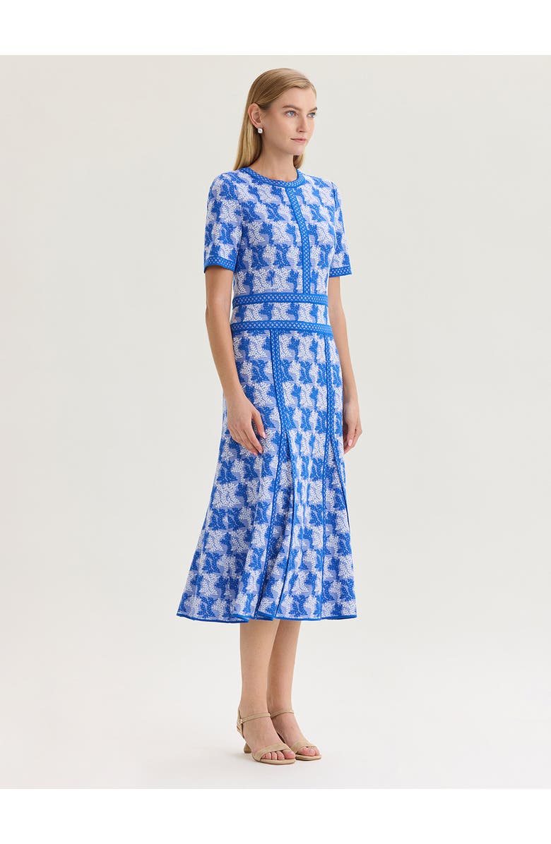 Misook Fit & Flare Intarsia Knit Maxi Dress, Alternate, color, Aegean Blue/White