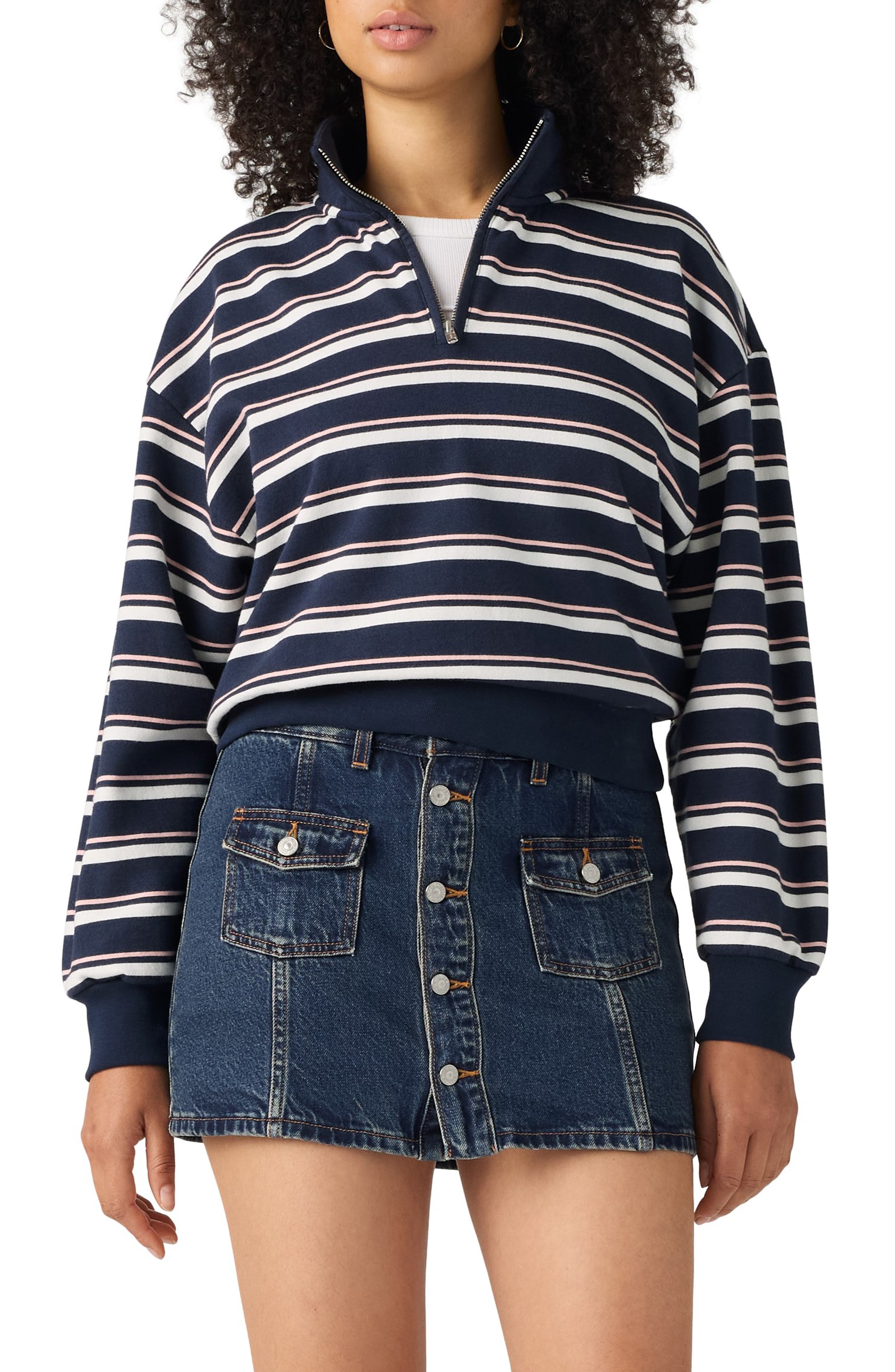 Everyday Stripe Quarter Zip Fleece Sweater