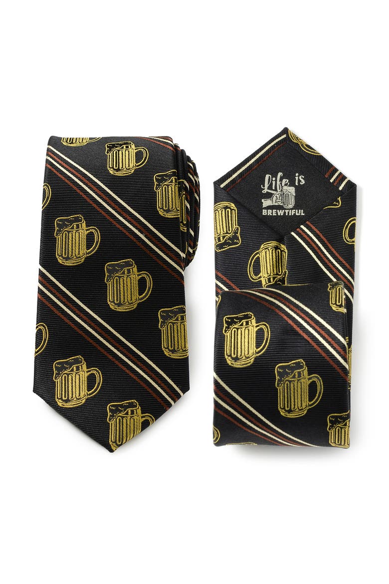 Beer Fan Cuff Links, Tie & Pocket Square Set, Alternate, color, BLACK