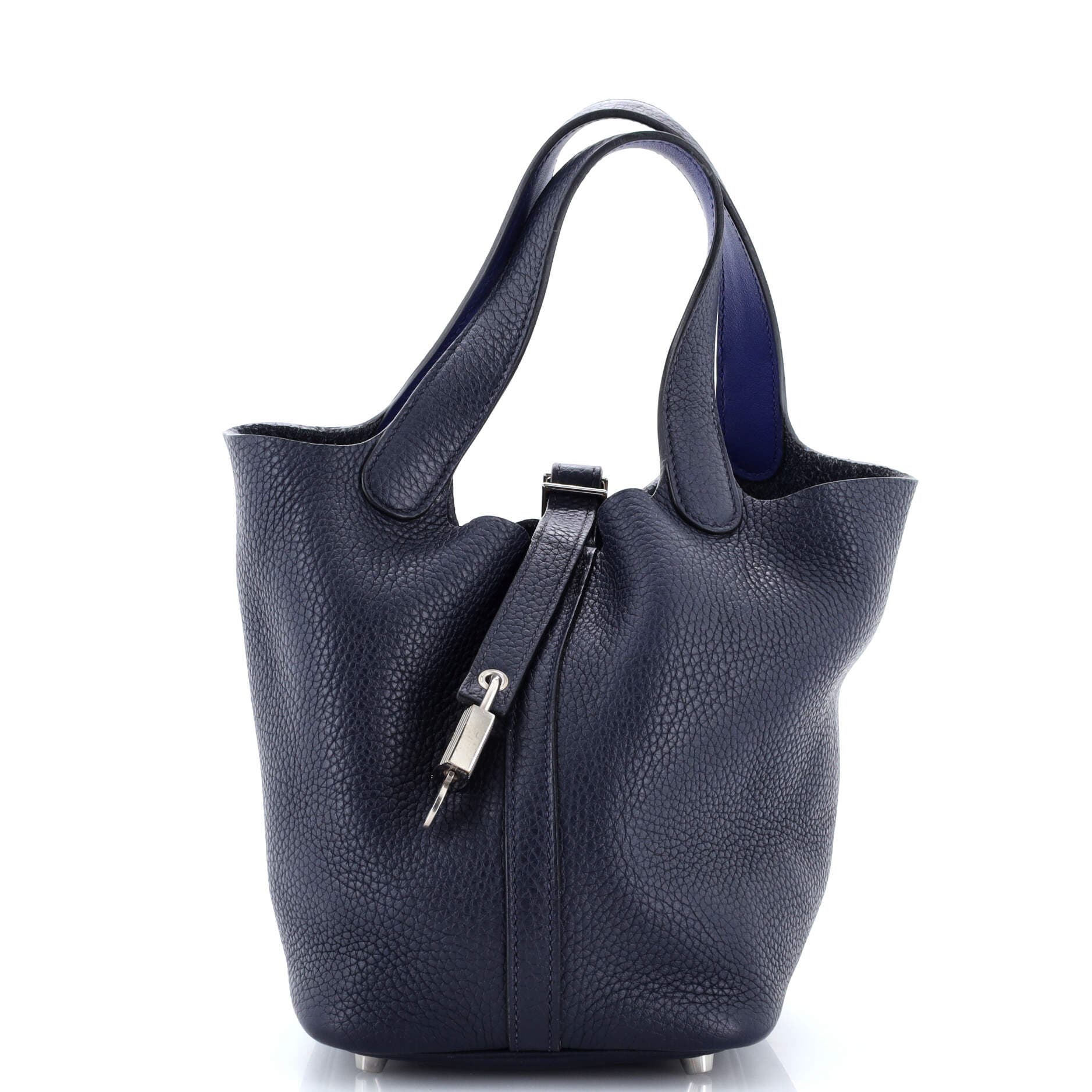 Pre-Owned Hermes Eclat Picotin Lock Bag Clemence with Swift PM, Main, color, Bleu Nuit