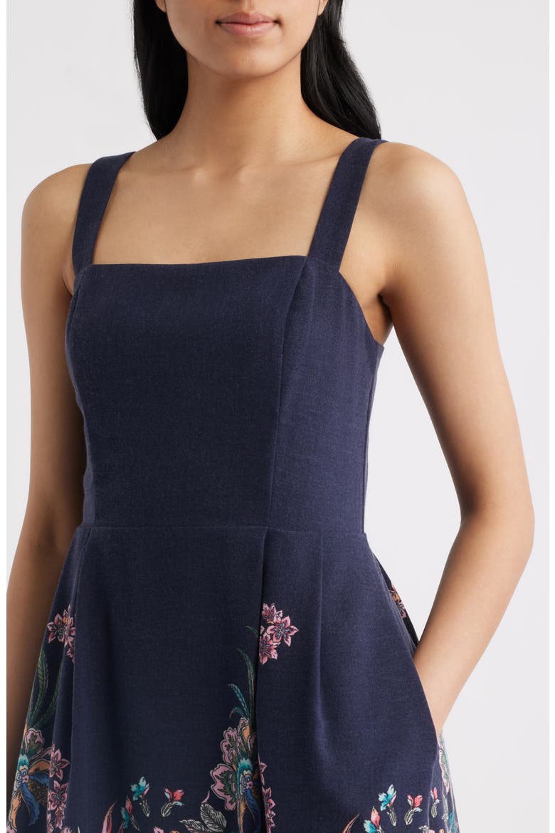 Floral Print Sleeveless Midi Dress, Alternate, color, NAVY MULTI