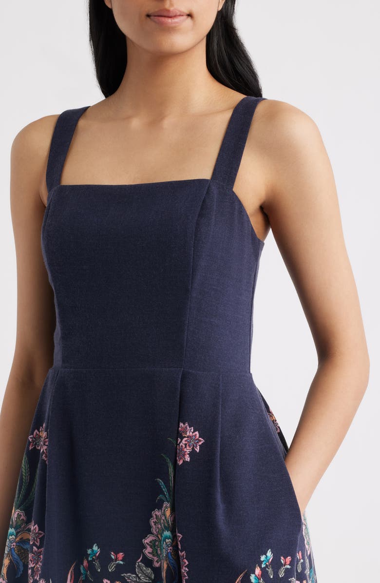 Julia Jordan Floral Print Sleeveless Midi Dress, Alternate, color, Navy Multi