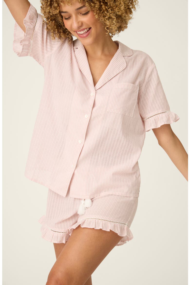 On Cloud Nine Ruffle Trim Cotton Button-Up Pajama Shirt, Alternate, color, SILVER ROSE