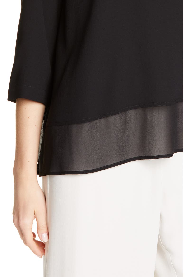 Chiffon Hem Silk Top, Alternate, color, BLACK