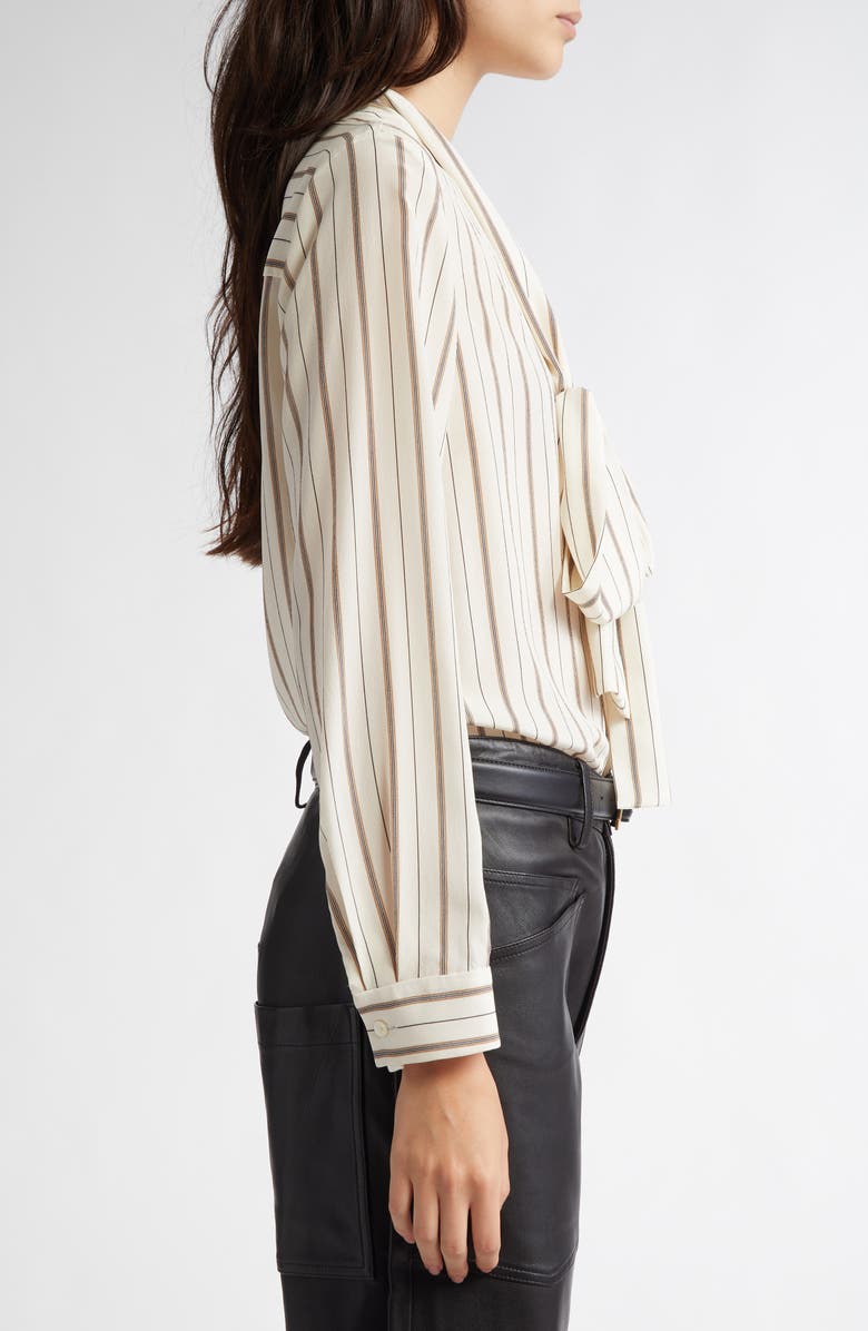 Nili Lotan Angelique Stripe Tie Neck Silk Shirt, Alternate, color, Brandy Stripes