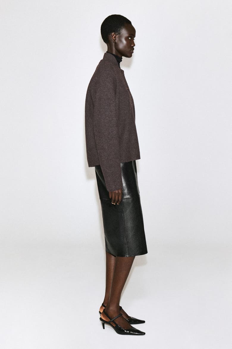 Layered-collar Boiled Wool Cardigan, Alternate, color, CHOCOLATE