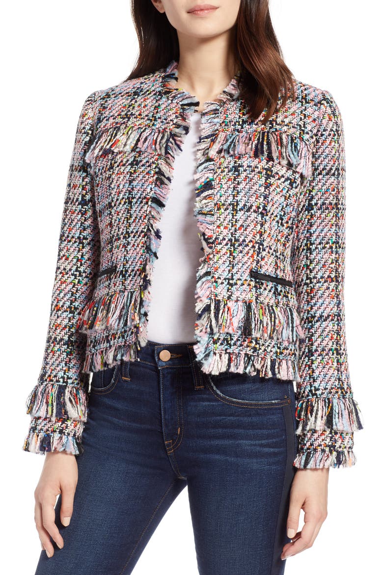 Raw Edge Tweed Jacket, Main, color, PINK MULTI TWEED