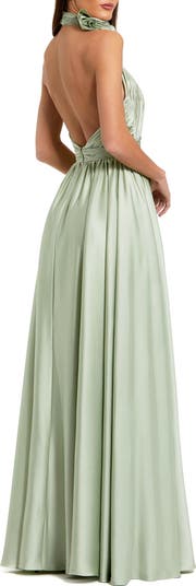 Rosette Halter Chiffon Evening Gown