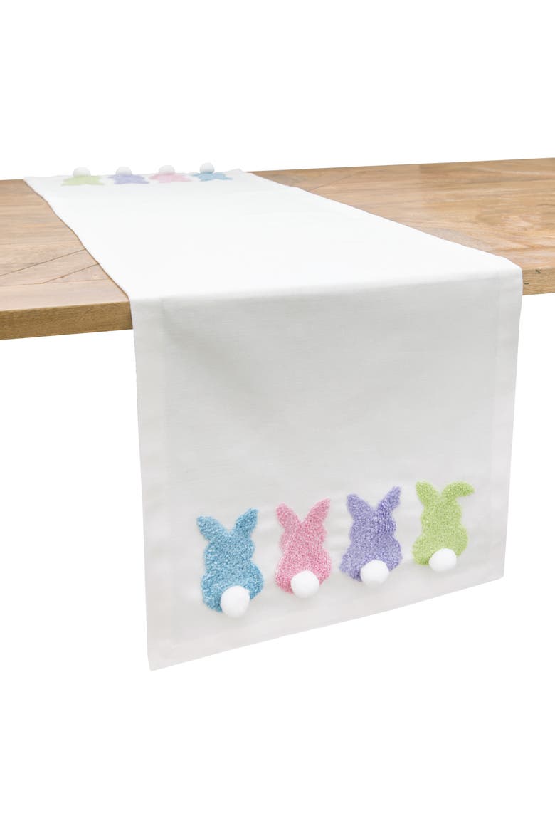 Easter Bunny Rabbit Bum Tufted Tails 100% Cotton Table Runner 14" x 51", Alternate, color, White
