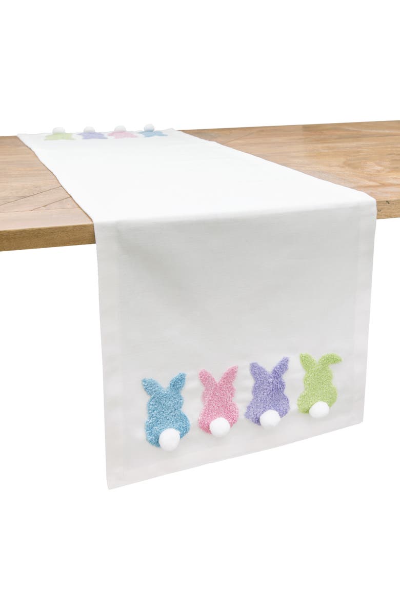 C&F Home Easter Bunny Rabbit Bum Tufted Spring Cotton Quilted Table Runner 14" x 51", Alternate, color, White