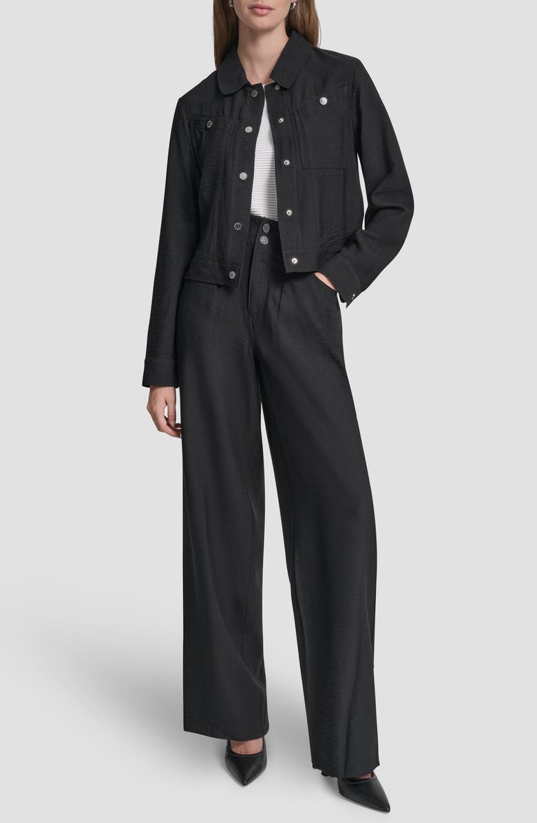 DKNY Twill Trucker Jacket, Alternate, color, Black