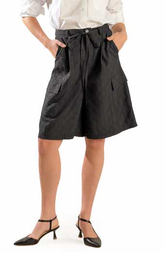 Textured Tie Waist Bermuda Shorts