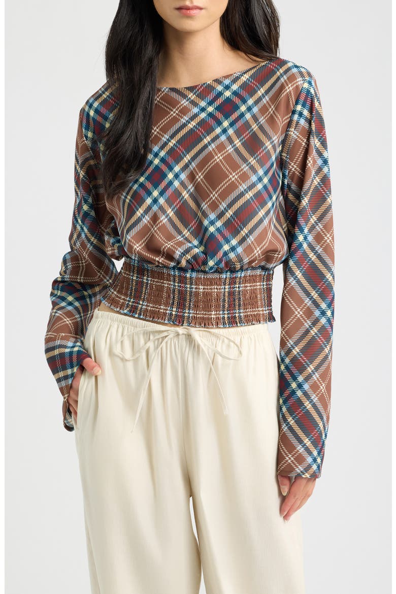 The Ace Plaid Long Sleeve Crop Top, Main, color, PLAID