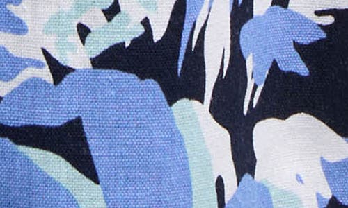 Ellen Tracy Ruffle Sleeveless Button-up Shirt In Navy Bouquet