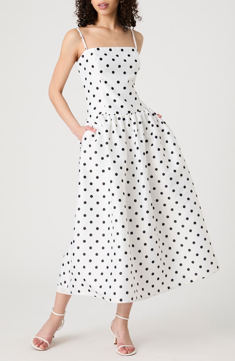 French Connection Polka Dot Strappy Drop Waist Sundress, Main, color,