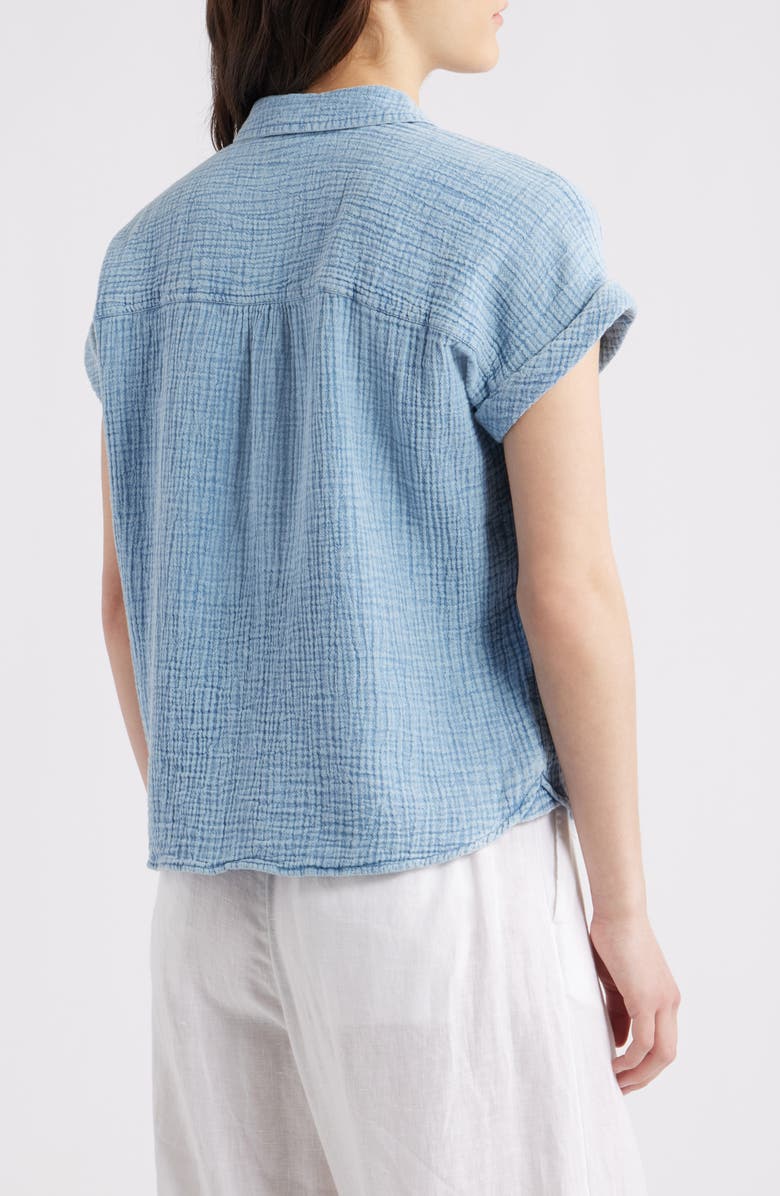 beachlunchlounge Dana Cotton Button-Up Shirt, Alternate, color, Blue Acid Wash